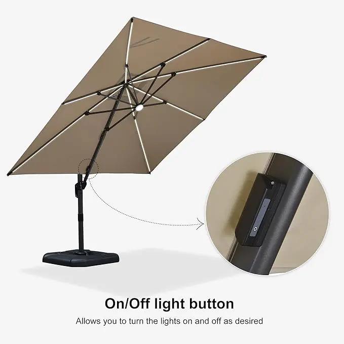 PURPLE LEAF 10 Feet Patio Umbrella with Base Outdoor Cantilever Solar Powered LED Square Umbrella Aluminum Offset Umbrella with 360-degree Rotation for Garden Deck Pool Patio, Beige by GreenHaven Gardens