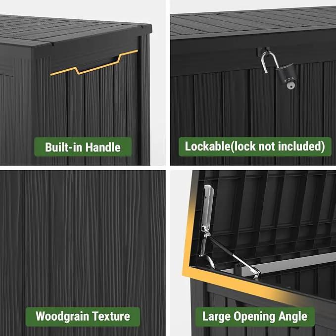 Mars Villa 150 Gallon Outdoor Storage Box Waterproof, Large Resin Deck Box for Outdoor Patio Furniture Cushions, Pool Supplies, Garden Tools, with Hydraulic Hinge, UV-Resistant and Weatherproof, Black by GreenHaven Gardens
