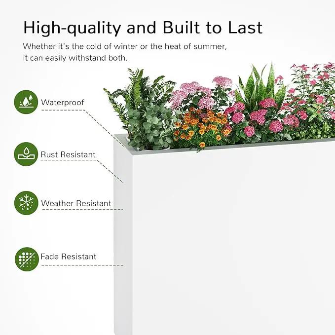 Stoog 38" Large Planters for Outdoor Plants, All-Weather Rectangular Metal Planter Box with Removable Insert Shelf, and Modern Design – Ideal for Plants, Flowers, Vegetables, Garden, White by GreenHaven Gardens