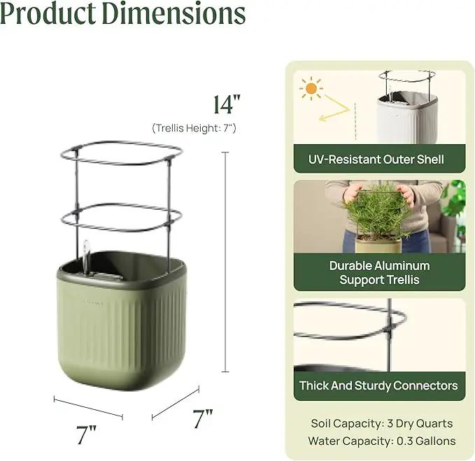 Vego garden Mini Planter Indoor Pots with Trellis Self-Watering Herb Countertop Planter for Climbing Vegetables Flowers Mint Plants Cage- Sage Green by GreenHaven Gardens