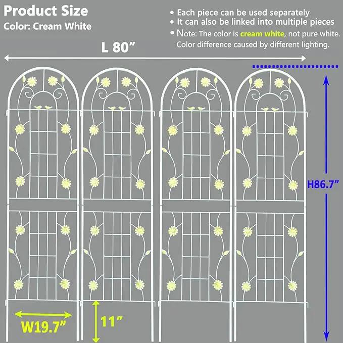 4 Pack Metal Garden Trellis 86.7" H Garden Fence Rustproof Trellis Cream White for Climbing Plants Support Roses Flower Cucumber Outdoor Lawn, White by GreenHaven Gardens