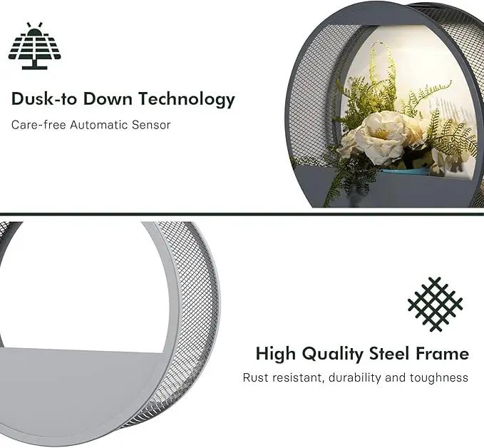 Grand patio Outdoor Circular LED Solar Hanging Wall Sconce Planter, with Dusk to Dawn Sensor Decor Wall Lighting for Garage Doorway Patio Yard, Cement Grey (S-Round) by GreenHaven Gardens