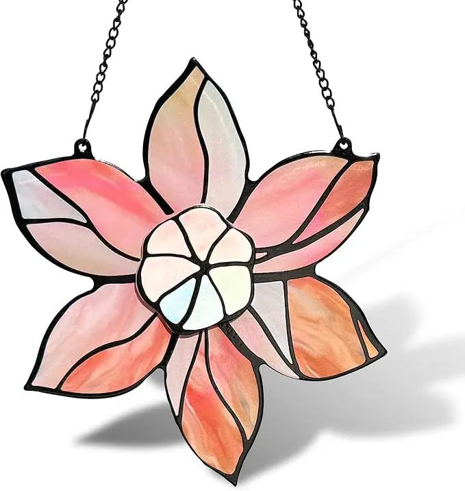 Stained Glass Window Hanging - Double-Layered Tiffany Flowers Suncatchers for Windows Hanging,Floral Sun Catcher for Plant Lovers Mothers Day Anniversary Love Gift by GreenHaven Gardens