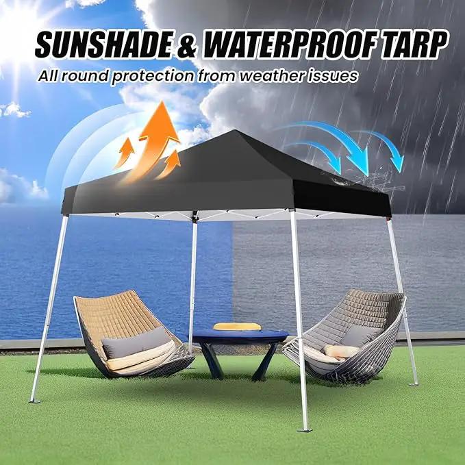 10x10 Pop Up Canopy, 300D Silver Coated Black Fabric Outdoor Gazebo, Beach Tent Slant Legs with Storage Bag,Easy Up Sun Shade Shelter Tents with 8x8 Top Cover for Patio,Party by GreenHaven Gardens