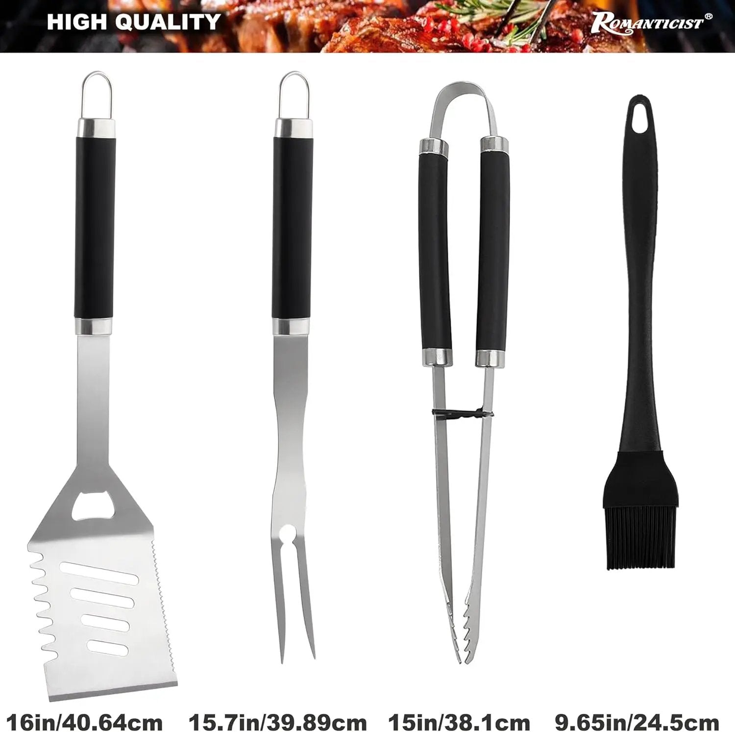 ROMANTICIST 20pcs Heavy Duty BBQ Grill Tool Set in Case - The Very Best Grill Gift for Father's Day and Christmas - Professional BBQ Accessories Set for Outdoor Cooking Camping Grilling Smoking, Black by GreenHaven Gardens