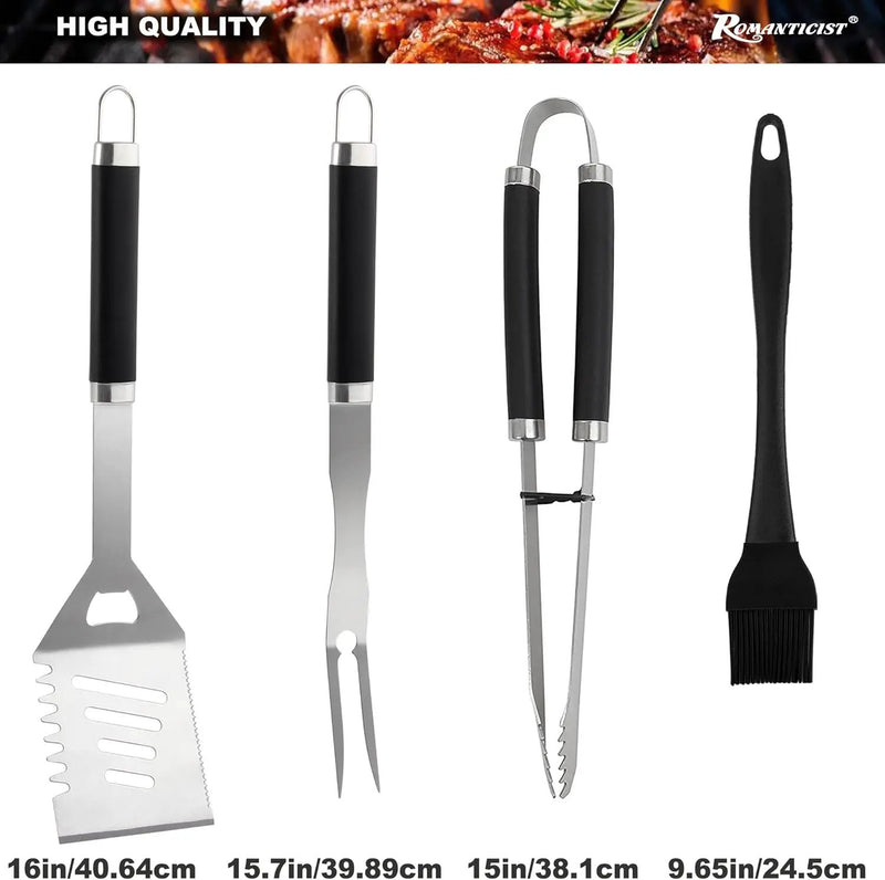 ROMANTICIST 20pcs Heavy Duty BBQ Grill Tool Set in Case - The Very Best Grill Gift for Father's Day and Christmas - Professional BBQ Accessories Set for Outdoor Cooking Camping Grilling Smoking, Black by GreenHaven Gardens