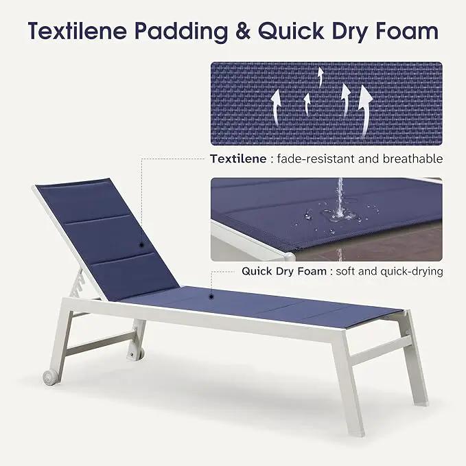 PURPLE LEAF Outdoor Chaise Lounge Adjustable Sunbathing Recliner with Side Table Navy Blue 2 Sets by GreenHaven Gardens