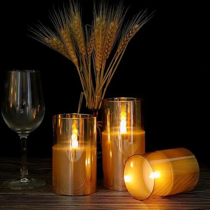 Glass LED Flickering Candles with Remote Timer, Flamless Pillar Candles Real Wax with 3D Wick Realistic, Home Decoration for Wedding Home Festival by GreenHaven Gardens