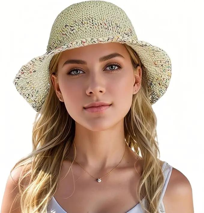 Floppy Big Beach Straw Hats for Women Foldable Summer Wide Brim Packable Sun Hat Womens Travel Straw Fedora Hat by GreenHaven Gardens