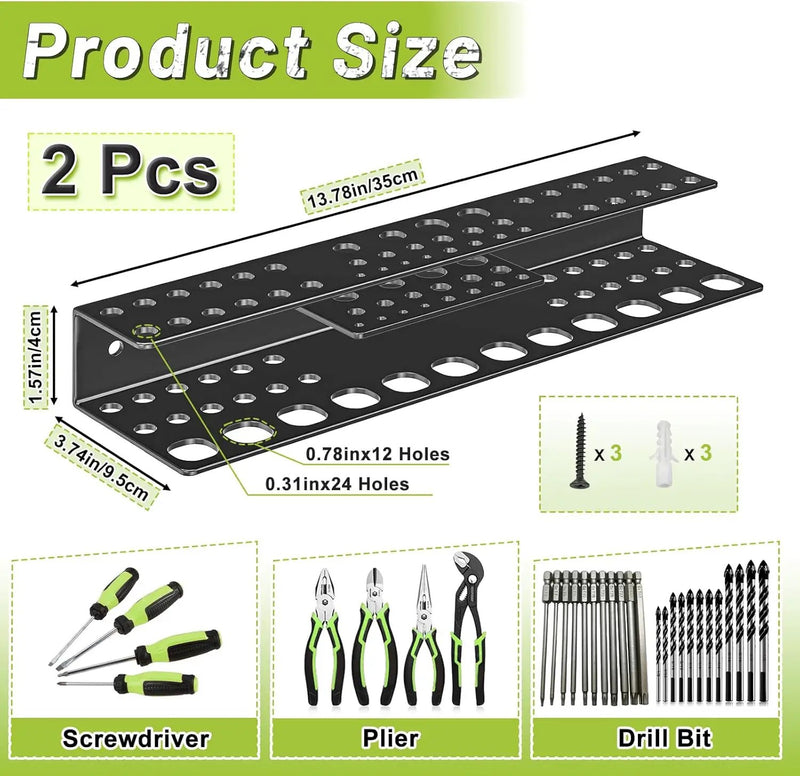 Screwdriver Holder Wall Mount,Heavy Duty Metal Utility Bit Organizer for Screw driver Pliers Drill Bits Small Tools,Screwdriver Organizer Suitable Garages Homes Workshops Sheds (54 holes 2pc) by GreenHaven Gardens