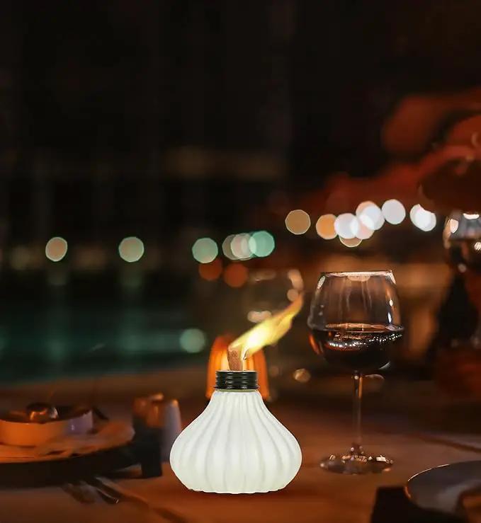 Deco Window Pack of 3 Table Torch for Indoor Outdoor Citronella Oil Tabletop Ceramic Lamp Landscape White Lantern with Fiberglass Wick & Cap for Patio Garden Yard Party Decor Light by GreenHaven Gardens