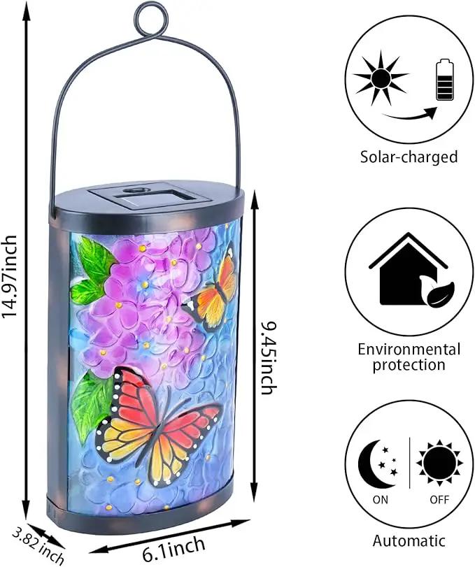 Hanging Solar Lantern Outdoor Waterproof LED Solar Lights Butterfly Decorative Lanterns Tabletop Lamp for Outdoor Patio Garden Yard Decor by GreenHaven Gardens