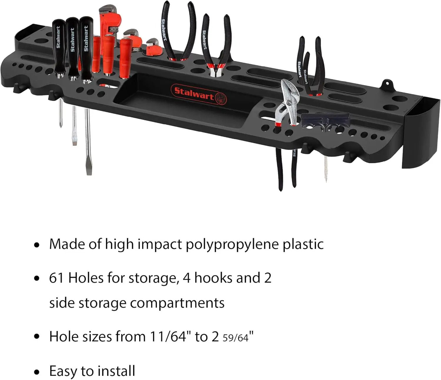 Tool Storage Shelf Wall Mount Utility Shelf Organizer Rack Has 61 Slots, 4 Hooks, 2 Compartments Garage Shelving and Tool Organizers by Stalwart by GreenHaven Gardens