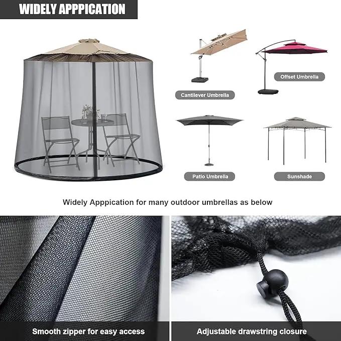 9-11 FT Umbrella Net for Outdoor Umbrella, Universal Hanging Mosquito Net for Patio,Polyester Mesh Umbrella Screen for Patio Tables with Zipper (Black) by GreenHaven Gardens