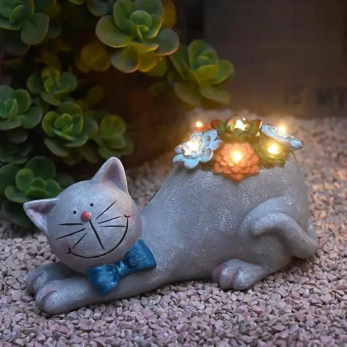 Cat Garden Figurines Outdoor Decor Solar Statue with LED Lights for Patio Lawn Yard Art Decoration Housewarming Garden Gift by GreenHaven Gardens