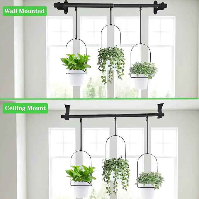 DOUBFIVSY Hanging Planters for Indoor Plants Plant Hanger, Adjustable Hanging Window Planter Hanging Wall Planter for Garden, 25in Plant Shelves Metal Holder Rod with Pots (Black) by GreenHaven Gardens