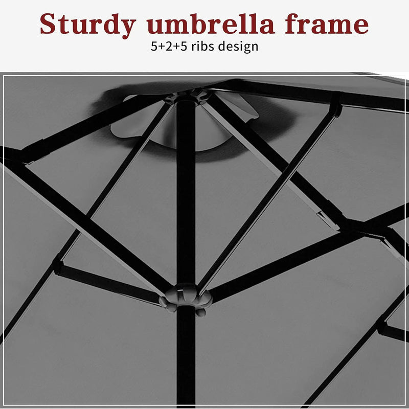 Vongrasig 15FT Large Patio Umbrella with Base Included, Outdoor Double sided Umbrellas with Crank Handle, Rectangle Table Umbrella for Pool Lawn Garden Market by GreenHaven Gardens