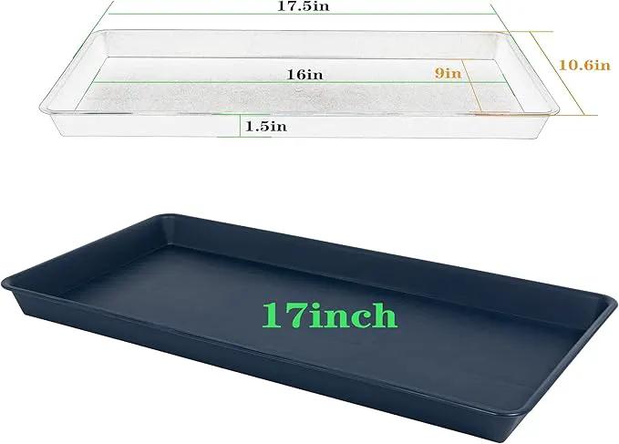 4 Pack Plant Saucer Tray Rectangular, Plant Growing Nursery Trays, Heavy Sturdy Seed Starting Trays, Plant Starter Trays for Indoors No Holes, Seed Starter Growing Tray (17.5"x10.6", Blue) by GreenHaven Gardens