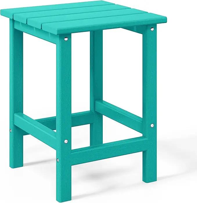WO Home Furniture Adirondack Chairs Table Set of 3 PCS Outdoor Folding Chairs Side End Table Weather/UV Resistant for Lawn, Garden, Bon Fire, Balcony (Turquoise) by GreenHaven Gardens