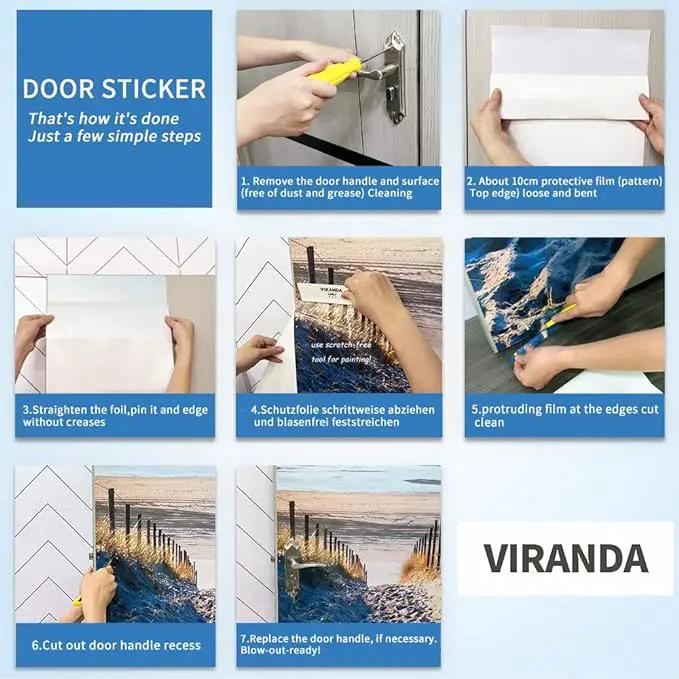 3D Bamboo Door Stickers - Peel & Stick - Waterproof & Washable - Matt Finish - Modern Style - Green - Bamboo Floral - 37.4" x 82.7" by GreenHaven Gardens