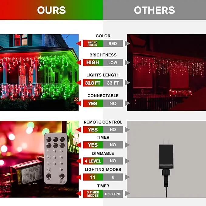 JMEXSUSS 400 LED Christmas Icicle Lights Outdoor, Red & Green Halloween Icicle Lights Clear Wire,Connectable String Lights Plug in for Christmas Party Outdoor Eaves Home Xmas Decorations by GreenHaven Gardens