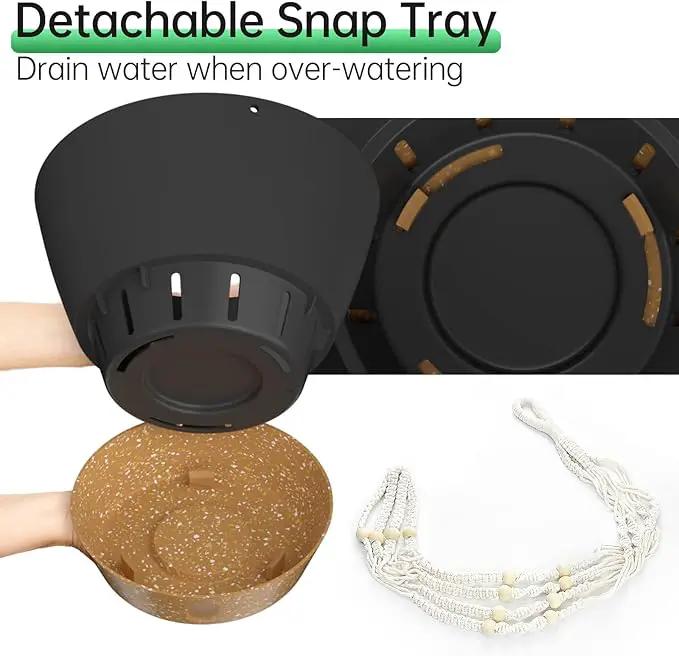 ZMTECH 2 Pack 10 Inch Hanging Planters with Macrame Plant Hanger for Indoor and Outdoor Plants, Self Watering, Drainage Hole, Visible Level Tray, Gray by GreenHaven Gardens