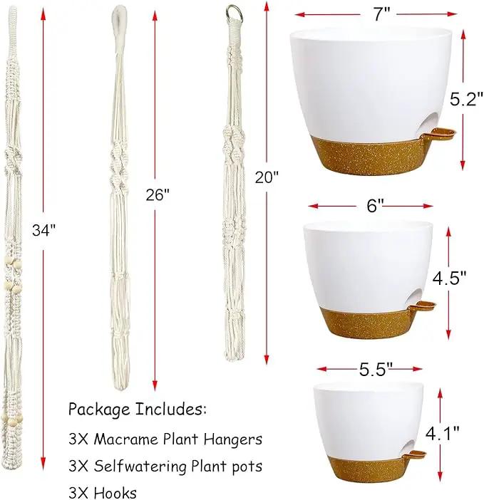Hanging Planters with Macrame Plant Hangers for Indoor Outdoor Plants 3 Set Self Watering Pots Hanging Baskets Flower Pot Holders 3 Different Size by GreenHaven Gardens