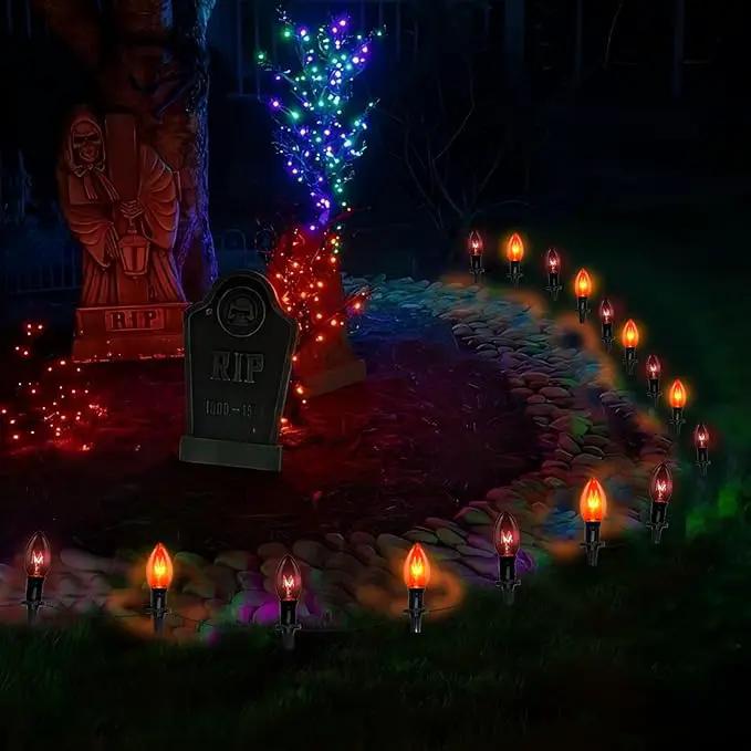 C9 Halloween Pathway Lights Outdoor, 19.5Ft Marker String With Orange and Black Stakes, Walkway Lights for Lawn Yard Sidewalk Garden Decoration by GreenHaven Gardens