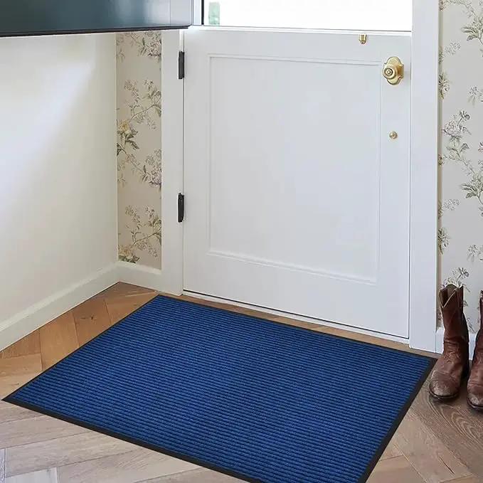 Heavy Duty Entrance Mats, Indoor and Outdoor Rubber Door Mat, Easy Clean Waterproof Anti-Slip Floor Doormat Rug, Low Profile Entrance Shoe Scraper for Entryway, Patio, Garage 47" x 31" Blue by GreenHaven Gardens