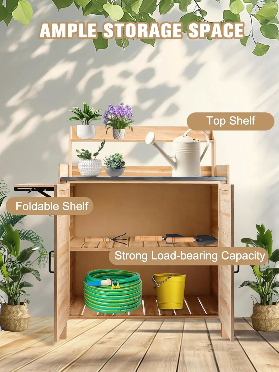 Kalolary Potting Bench for Outside Garden Potting Table with Storage Cabinet Foldable Shelf Multipurpose Garden Workstation Wooden Outdoor Potting Bench for Patio Garden Horticulture by GreenHaven Gardens