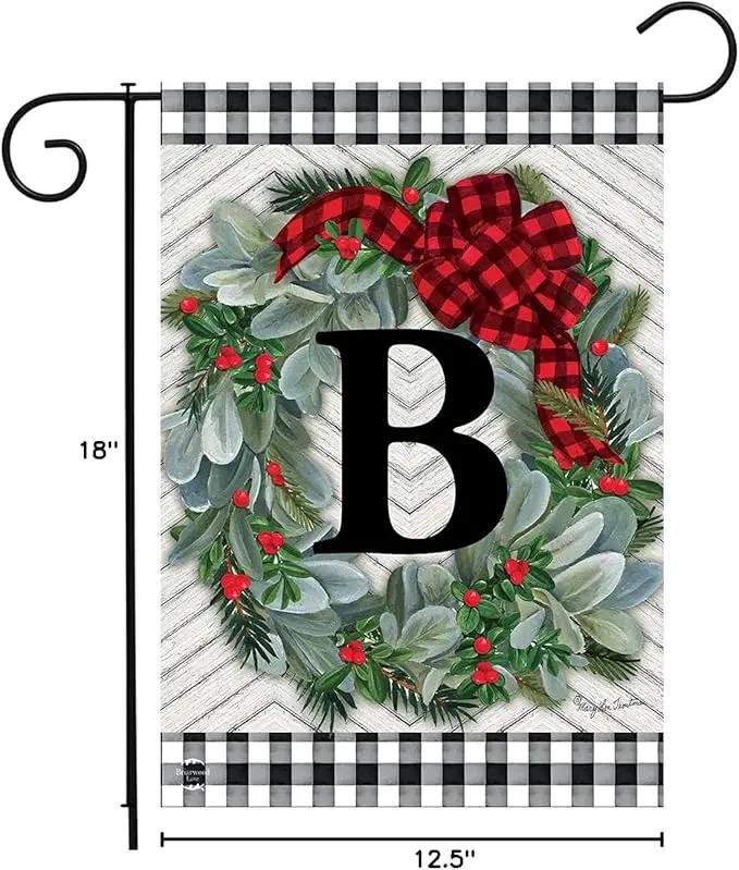 Briarwood Lane Winter Wreath Monogram Letter B Garden Flag by GreenHaven Gardens
