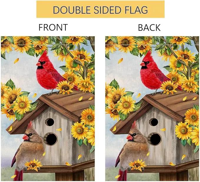 BLKWHT Summer Sunflowers Cardinal Bird Garden Flag 12x18 Vertical Double Sided Yellow Flowers Spring Farmhouse Holiday Outside Decorations Burlap Yard Flag BW815 by GreenHaven Gardens