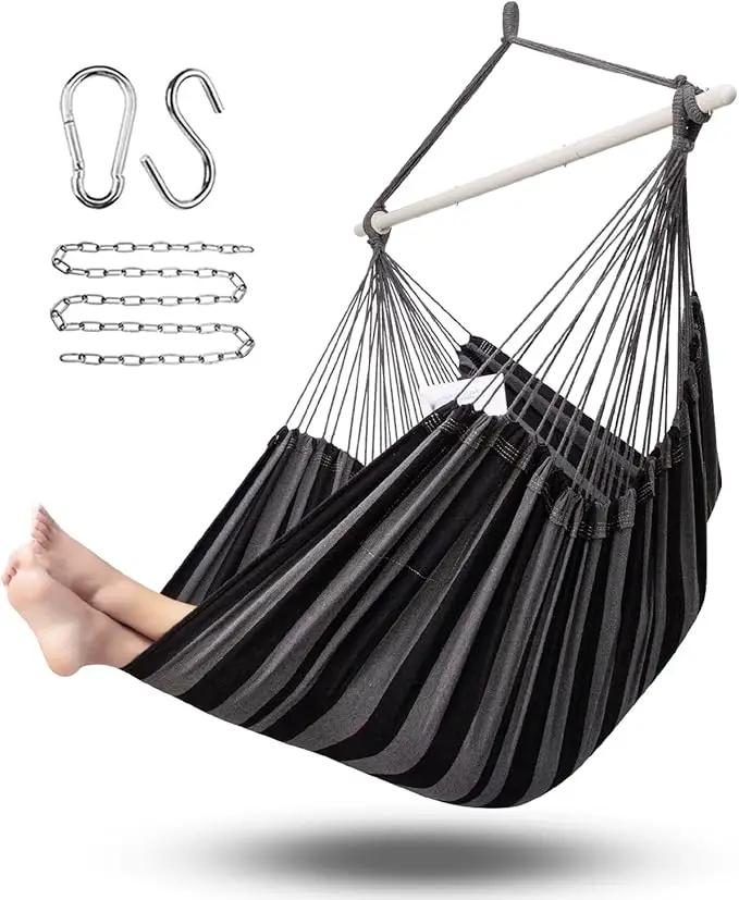 ADVOKAIR Hammock Chair Hanging Chair Rope Swing XXL - Max 500lbs, 70in Large Hammock Swing Chair -Portable Steel Spreader Bar with Anti-Slip Rings-Roomy & Strong by GreenHaven Gardens