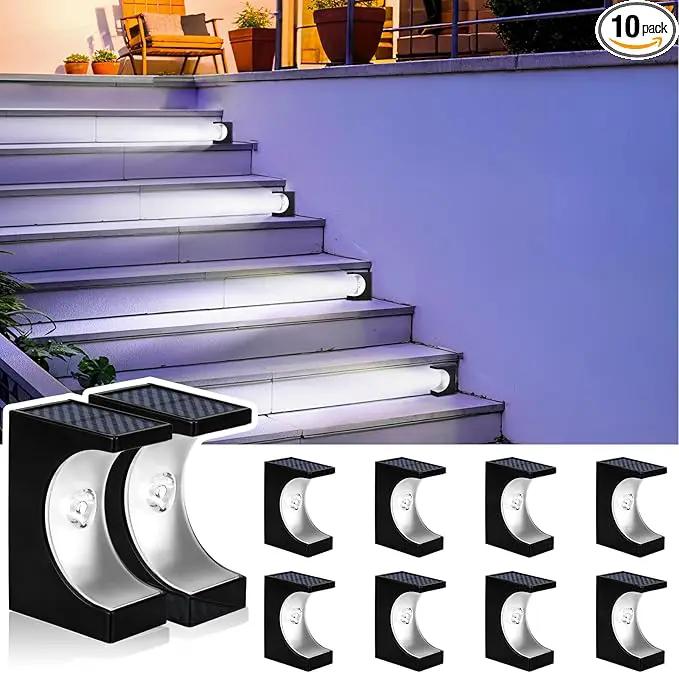 JSOT Solar Stair Lights Outdoor - 10 Pack Waterproof Step Lights Outside Cool White Light Deck Lighting for Patio Decor Yard Garden Stairs by GreenHaven Gardens