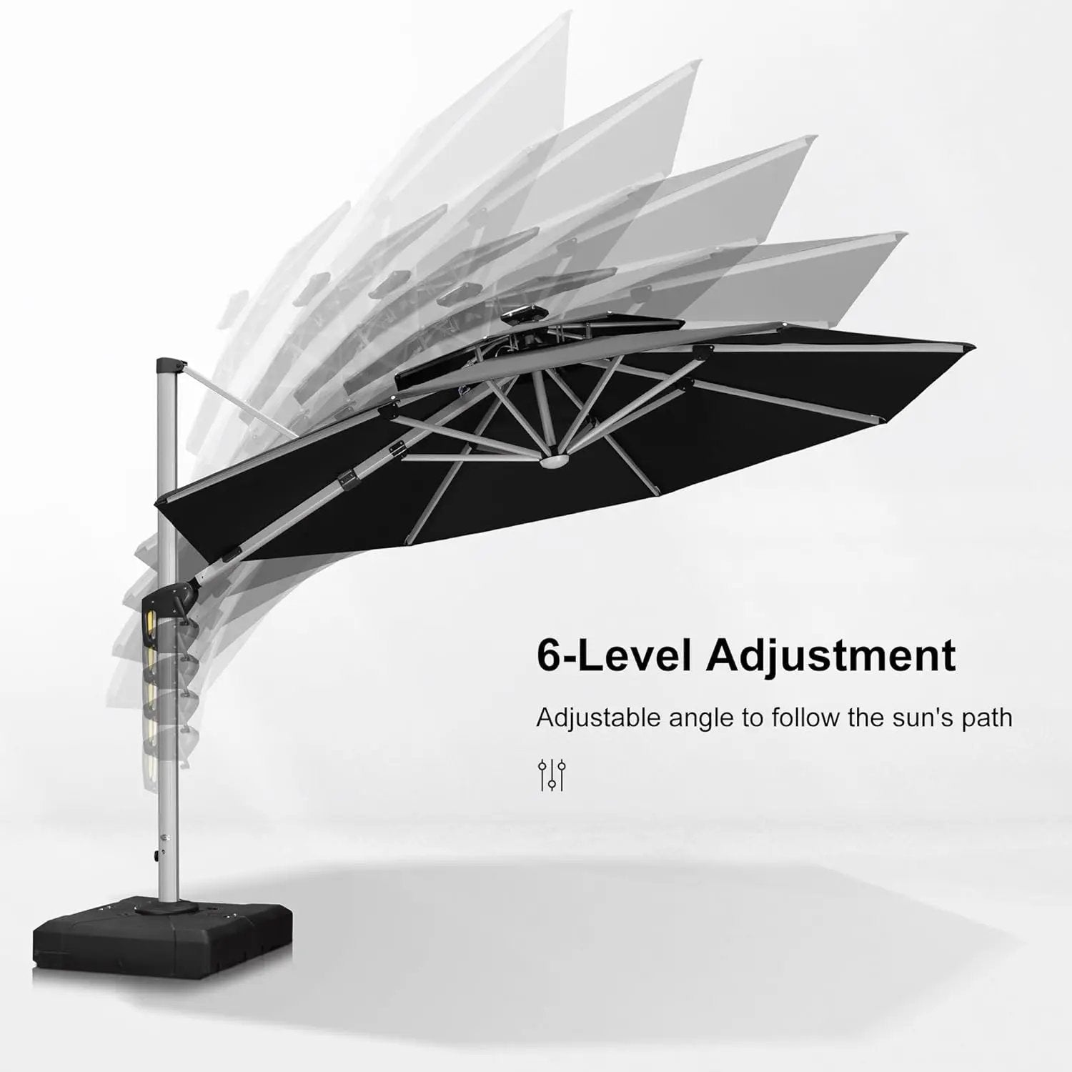 PURPLE LEAF 12ft Patio Umbrella With Base Solar powered LED Cantilever Umbrella with LED lights Windproof Outdoor Offset Umbrella for Garden Deck Pool Patio, Navy Blue by GreenHaven Gardens