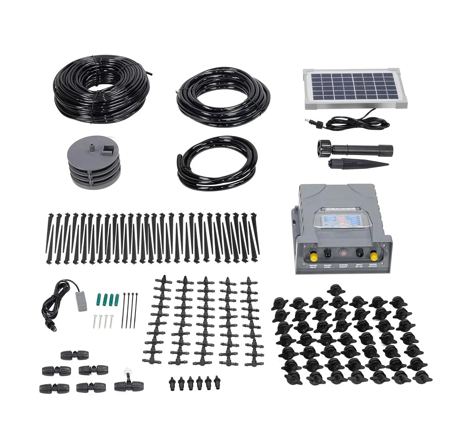 AEO Solar-Powered Automatic Watering Drip Irrigation System, 50 Drippers, 155 ft for Balcony Greenhouse Raised Garden Bed by GreenHaven Gardens