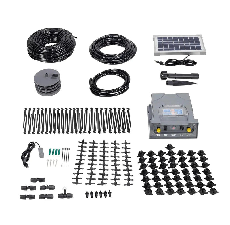 AEO Solar-Powered Automatic Watering Drip Irrigation System, 50 Drippers, 155 ft for Balcony Greenhouse Raised Garden Bed by GreenHaven Gardens