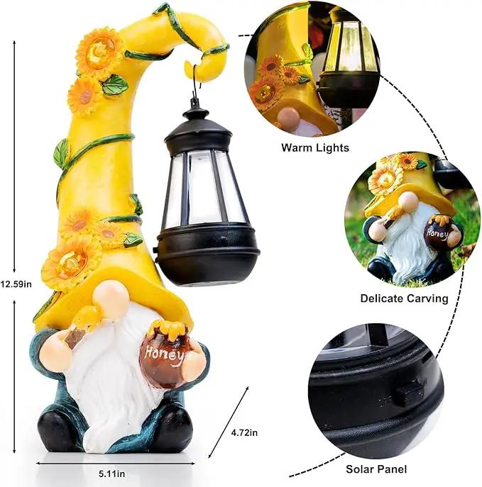 12" Solar Gnome Garden Statues Honey Bee jar Decor with LED Lantern Outdoor Spring Gnomes Decorations Patio Yard Balcony Art Gifts for Women Mom Grandma by GreenHaven Gardens