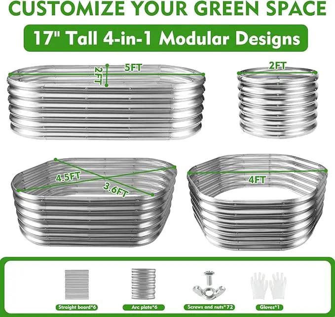17" Tall Outdoor Garden Raised Garden Bed Kits, 5ft X 2ft Oval,0.8MM Thick Metal Raised Planter Bed/Ground Planter Box for Variety of Flowers,Herbs,Vegetables (Silver, 60X24X16.5 Inches) by GreenHaven Gardens
