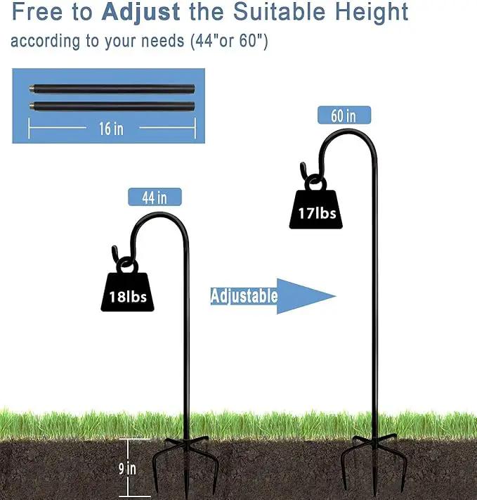 60 inch Outdoor Shepherd Hook with 5 Prong Base (2 Packs), Adjustable Heavy Duty Garden Hanging Stake for Bird Feeder Solar Light Plant Hanger Wedding Decor, Matte Black by GreenHaven Gardens