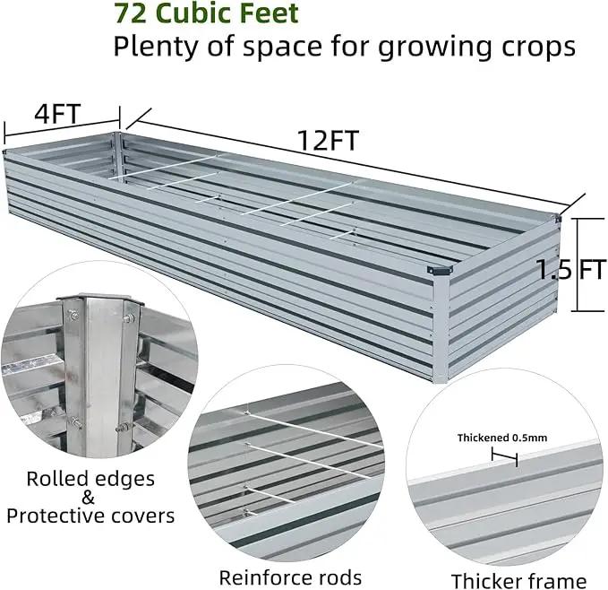 12x4x1.5FT Galvanized Raised Garden Beds Kit Large Outdoor Metal Gardening Planter Box for Vegetable Elevated Flower Herbs, Silver by GreenHaven Gardens