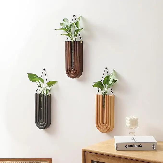 Wood Wall Planter Indoor, Propagation Station, Wooden Hanging Vase for Dried Flowers, Wall Plant Holder, Boho Wall Décor for Living Room U Rainbow Shape (Set of 3) by GreenHaven Gardens
