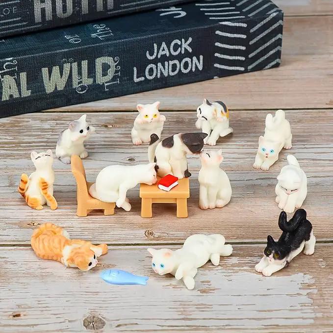 CLYTTE Miniature Cat Figurines for Cat Lovers, Lovely Cute Small Cat Figures Decor, Fairy Garden Tiny Kitten Statue Set Succulent, Mini Terrarium Animal Statues Ornaments for Home Decoration by GreenHaven Gardens