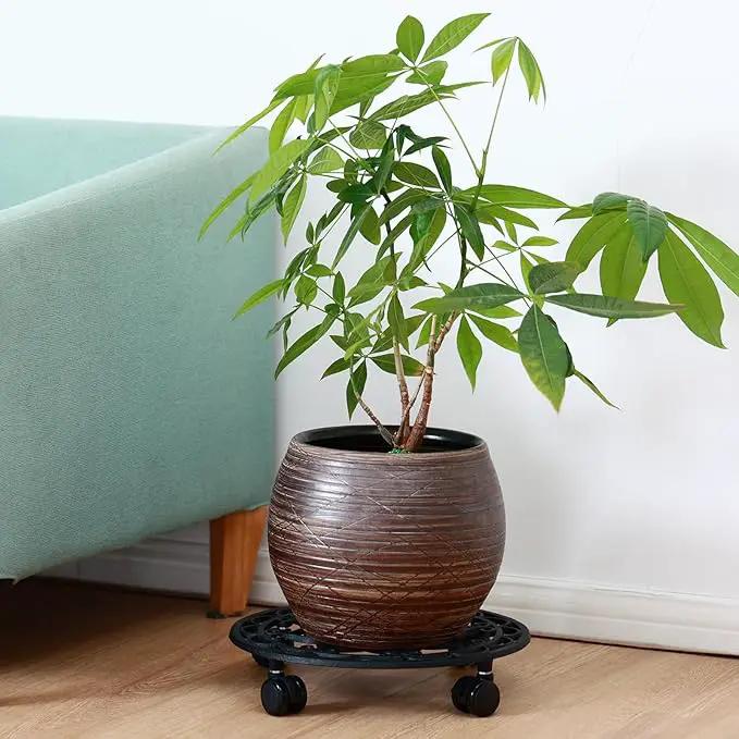 2 Packs Rolling Plant Stand with Wheels Metal Plant Caddy with Wheels Heavy Duty 13'' Round Plant Stand Indoor Iron Plants Rollers for Plants, Plant Dolly with Plant Saucers by GreenHaven Gardens