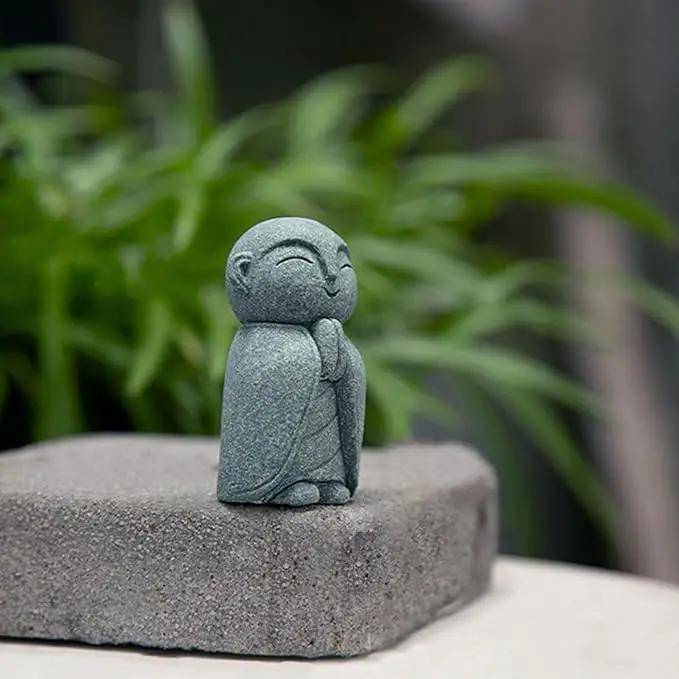 OwMell Japanese Jizo Monk Statue Praying, Buddha Jizo Statue Figurine Memorial Statue Aquarium Decoration for Garden Outdoor Ornament 2.6" - Namaste by GreenHaven Gardens
