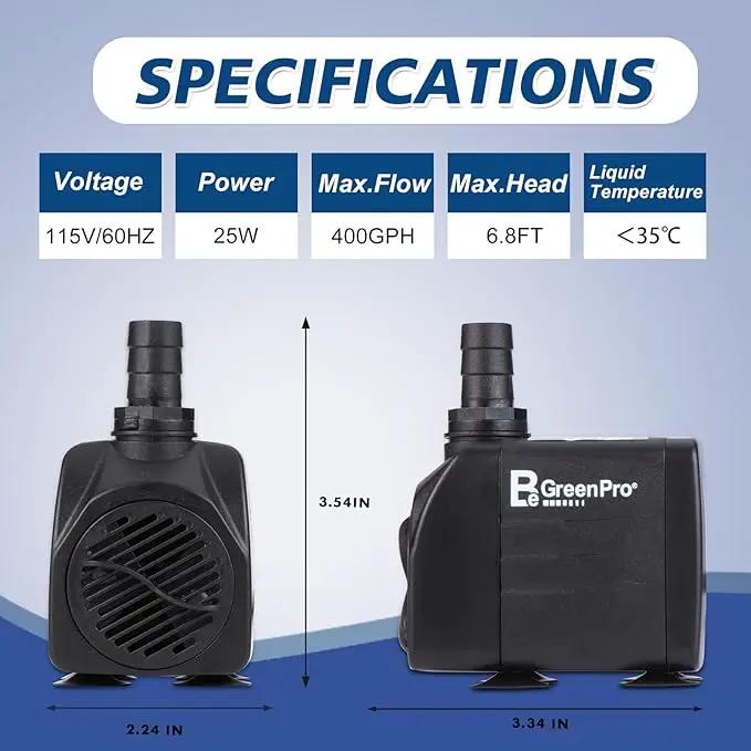 400GPH Submersible Water Pump, 25W Adjustable Ultra Quiet Fountain Pump with 4 Nozzles 6.8ft High Lift for Aquarium, Fish Tank, Pond, Waterfall, Outdoor, Hydroponics by GreenHaven Gardens