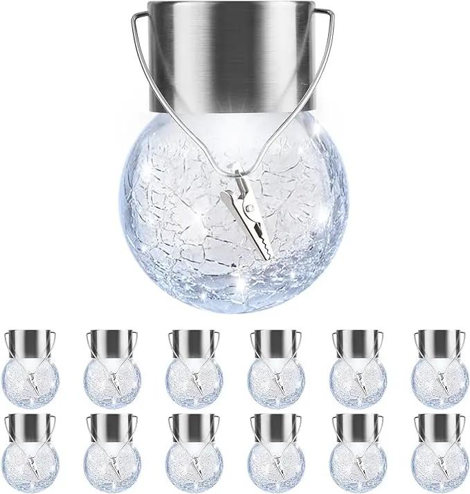 PARTPHONER 12 Pack Hanging Solar Lights Outdoor, Waterproof Solar Globe Lantern with Handle and Clip, Decorative Cracked Glass Ball Lights for Christmas Decor, Tree, Yard, Garden, Patio (Cold White) by GreenHaven Gardens