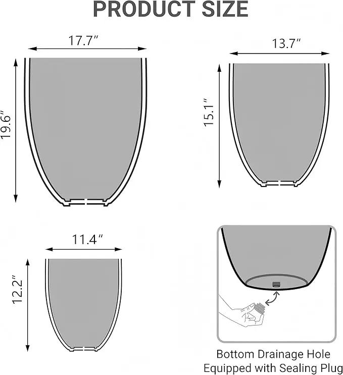 17.7"+13.8"+9.8" Dia Round Concrete Planter Set of 3, Large Indoor Outdoor Planter, Flower Pots with Drainage Holes and Sealing Plug for Garden, Patio, Home, Office Weathered Concrete Gray by GreenHaven Gardens