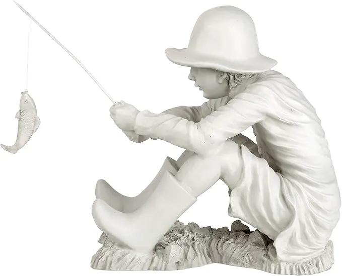 Design Toscano Gone Fishing Fisherman Boy Garden Statue, 17 Inch Tall, Cast Stone Resin, Two Tone Stone Finish by GreenHaven Gardens