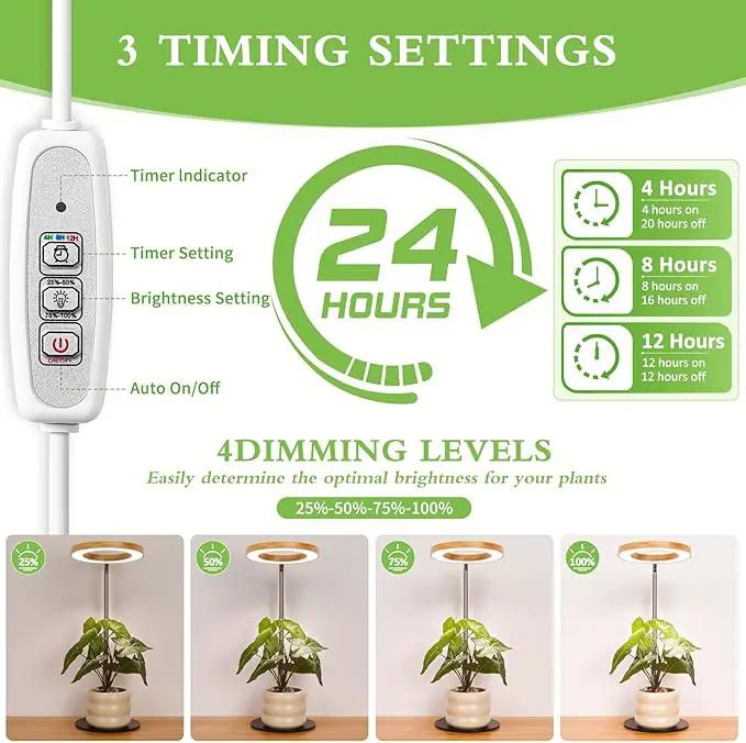 LORDEM Bamboo Grow Light for Indoor Plants, Full Spectrum Plant Light for Indoor Growing, Desk LED Grow Lamp with Auto On/Off Timer for 4H/8H/12H, 4 Dimmable Levels, Height Adjustable, 1 Pack by GreenHaven Gardens